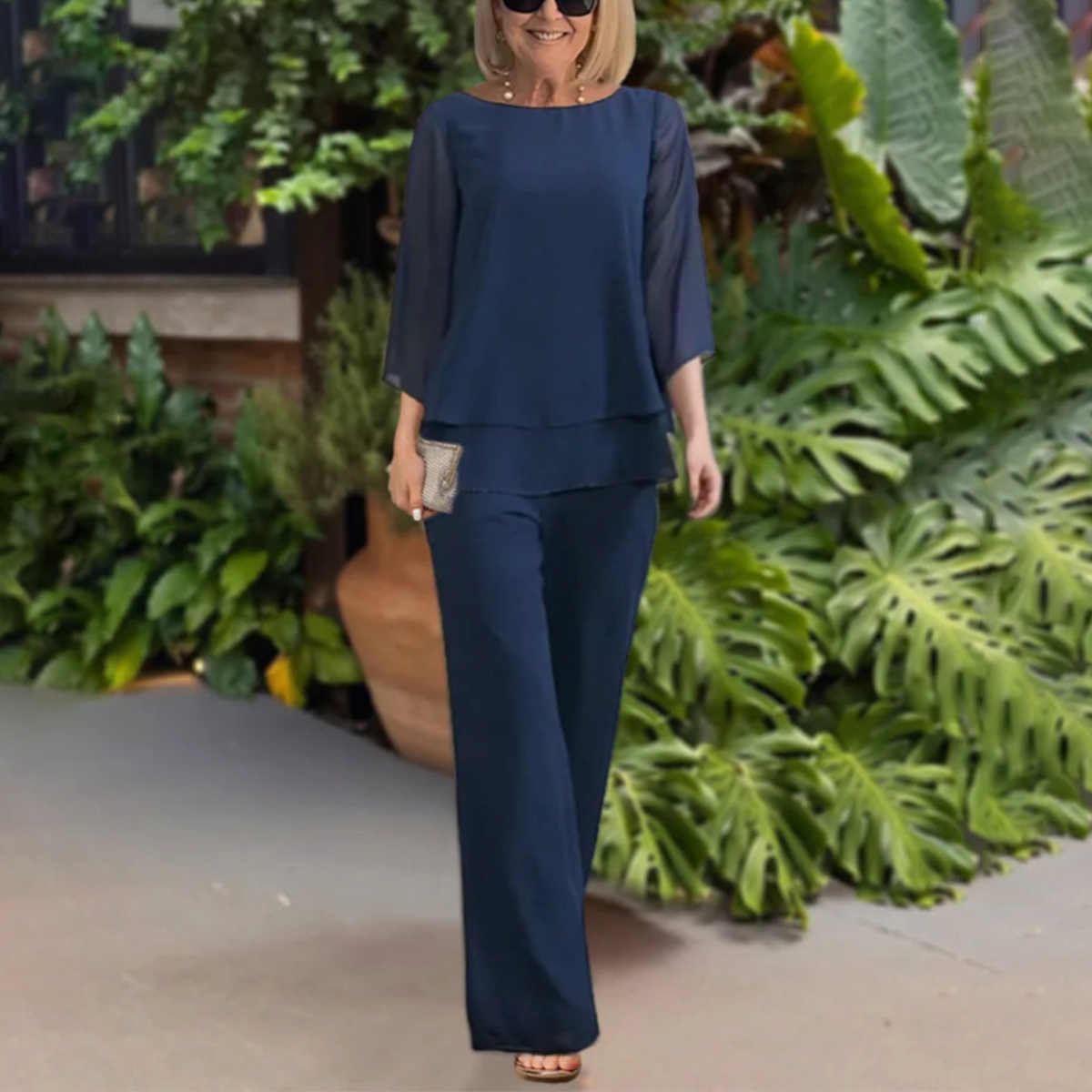 Wendy Tvådelat Set Dam – Elegant Topp med 3/4 Ärmar & Bekväma Byxor för Alla Tillfällen