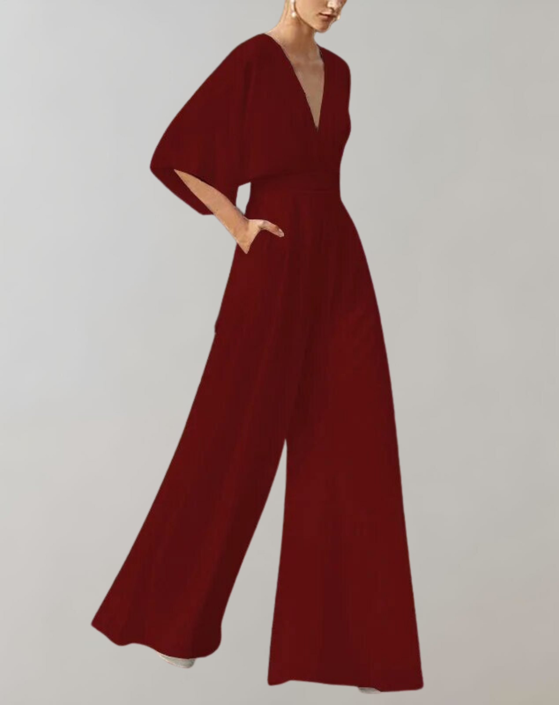 Suzette Jumpsuit Dam – Elegant Jumpsuit med Djup V-ringning & Vida Ben för en Raffinerad Look