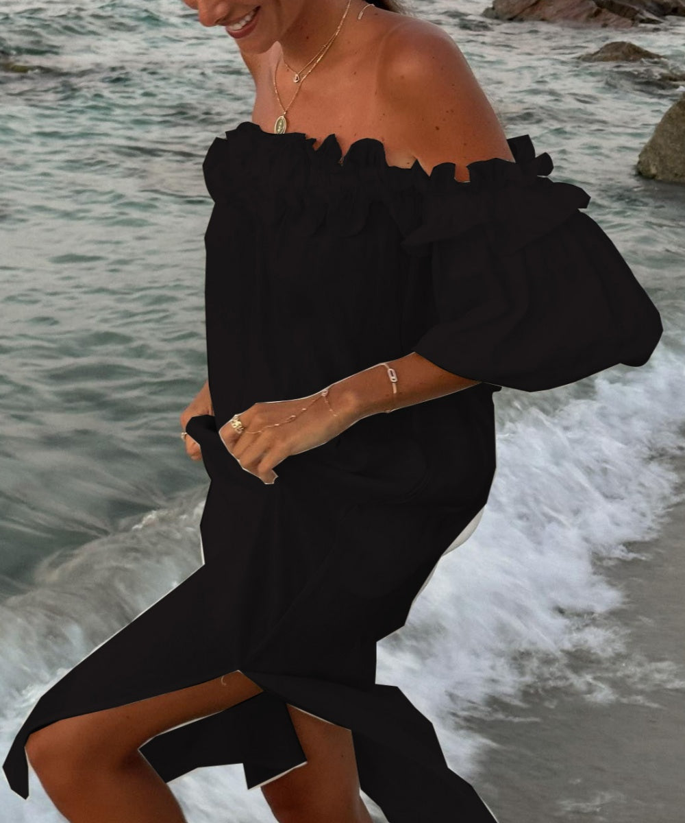 Valentina Maxiklänning Dam – Boho Klänning Off-Shoulder Bomull med Volanger & Bardot-urringning