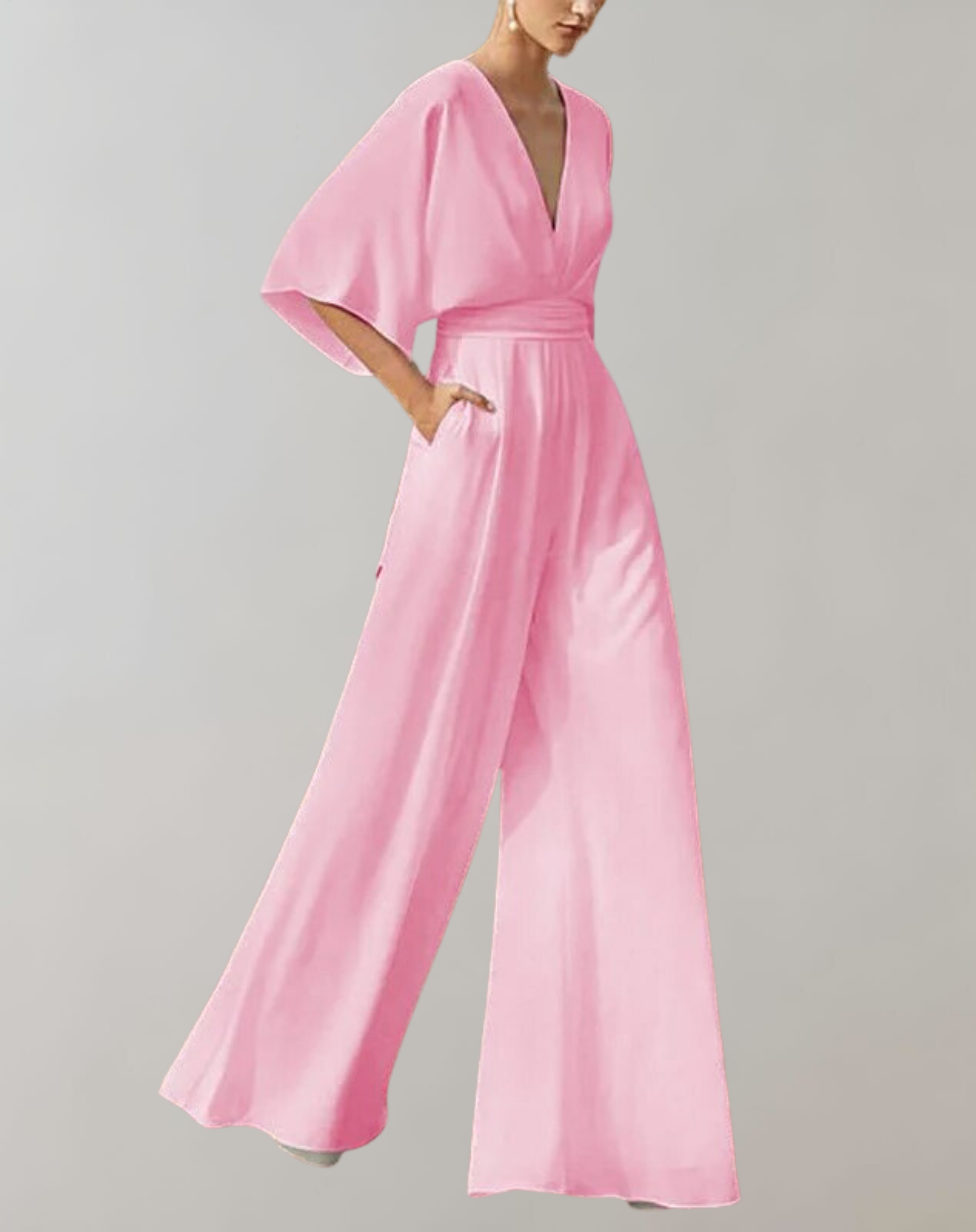 Suzette Jumpsuit Dam – Elegant Jumpsuit med Djup V-ringning & Vida Ben för en Raffinerad Look