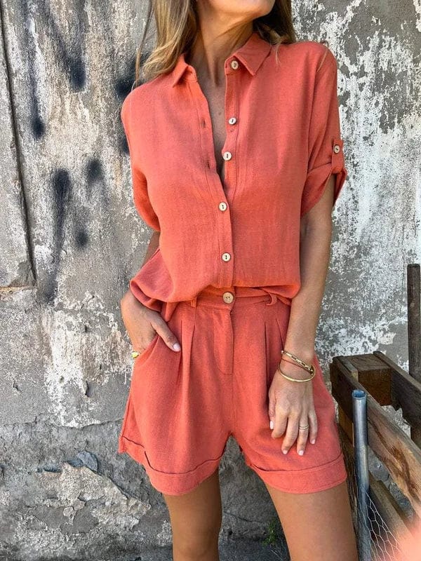 Claui Linen Romper for Women – Terracotta Color, Airy Design & Elegant Summer Look