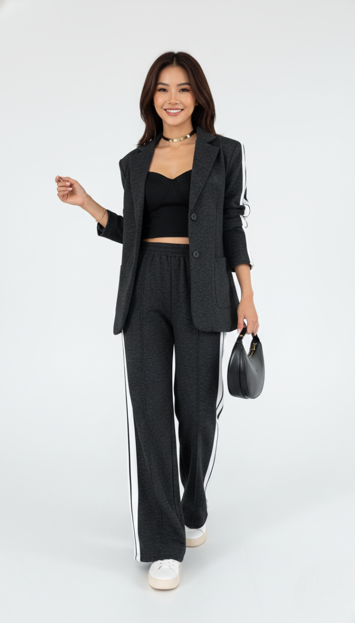 Aila Athleisure Set Dam Emora Nova – Bekväm Randig Träningsoverall i Bomullsblandning