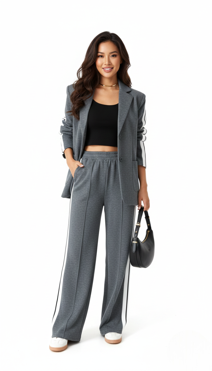 Aila Athleisure Set Dam Emora Nova – Bekväm Randig Träningsoverall i Bomullsblandning