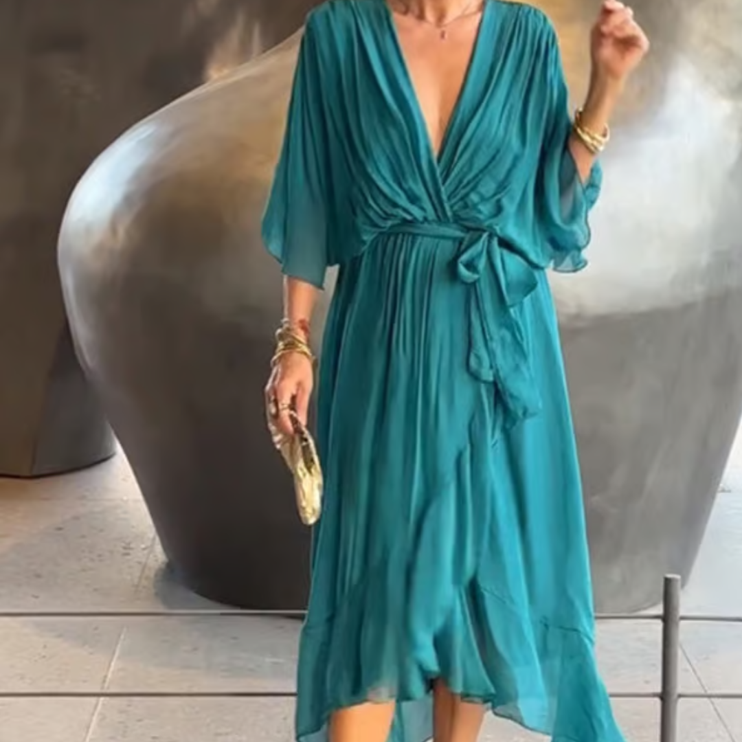 Aceline Omslagsklänning Dam – Djup V-ringning & Midjeväska för Elegant & Smickrande Passform