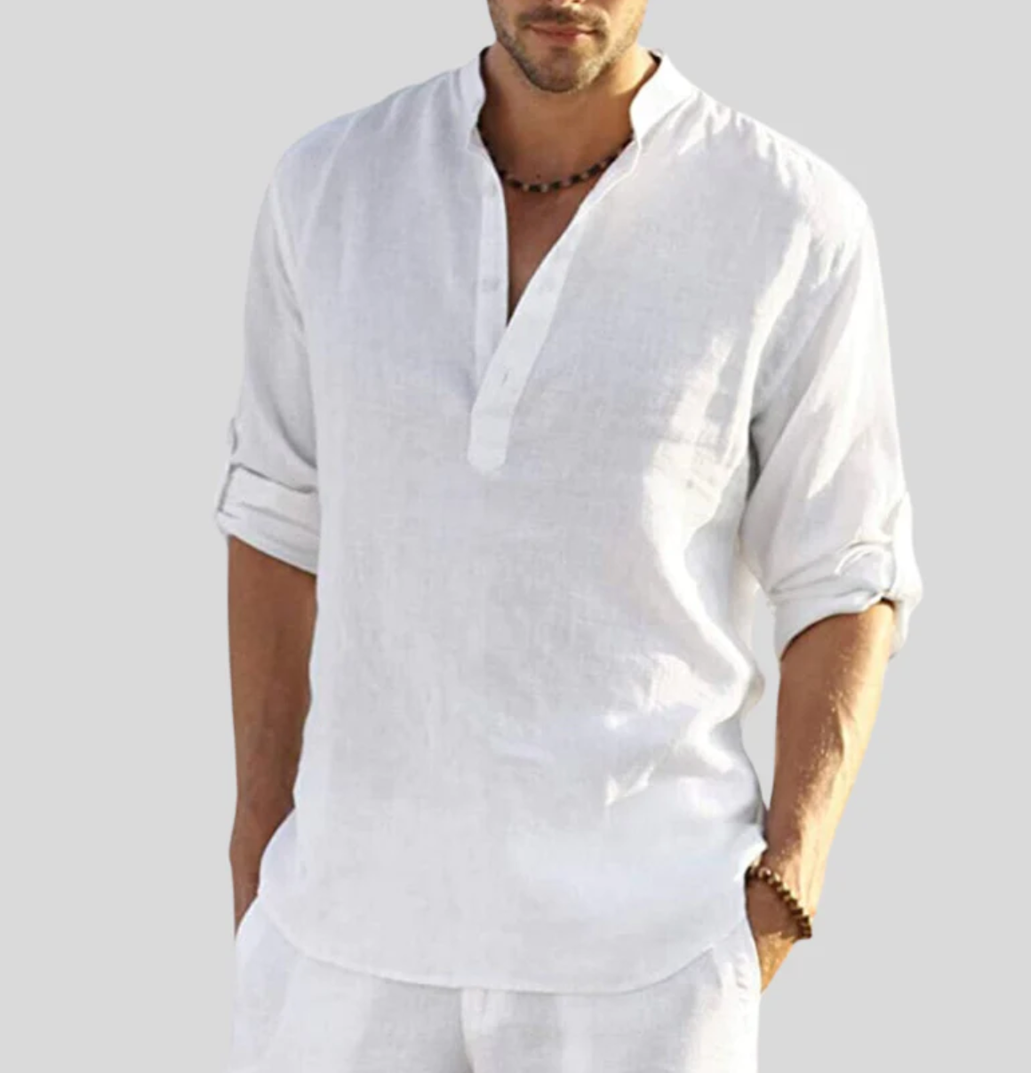 Ansel Linen Shirt Men – Breathable Summer Shirt with Short Button Placket & Reversible Sleeves