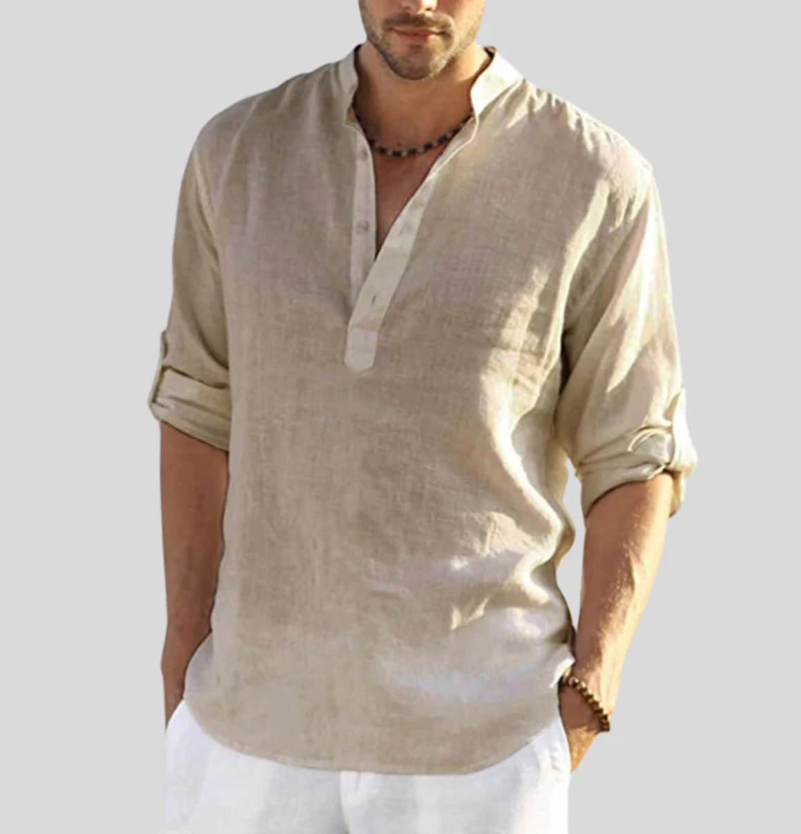 Ansel Linen Shirt Men – Breathable Summer Shirt with Short Button Placket & Reversible Sleeves