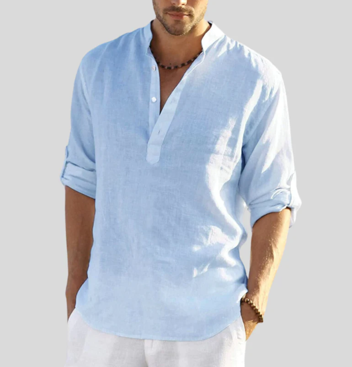 Ansel Linen Shirt Men – Breathable Summer Shirt with Short Button Placket & Reversible Sleeves
