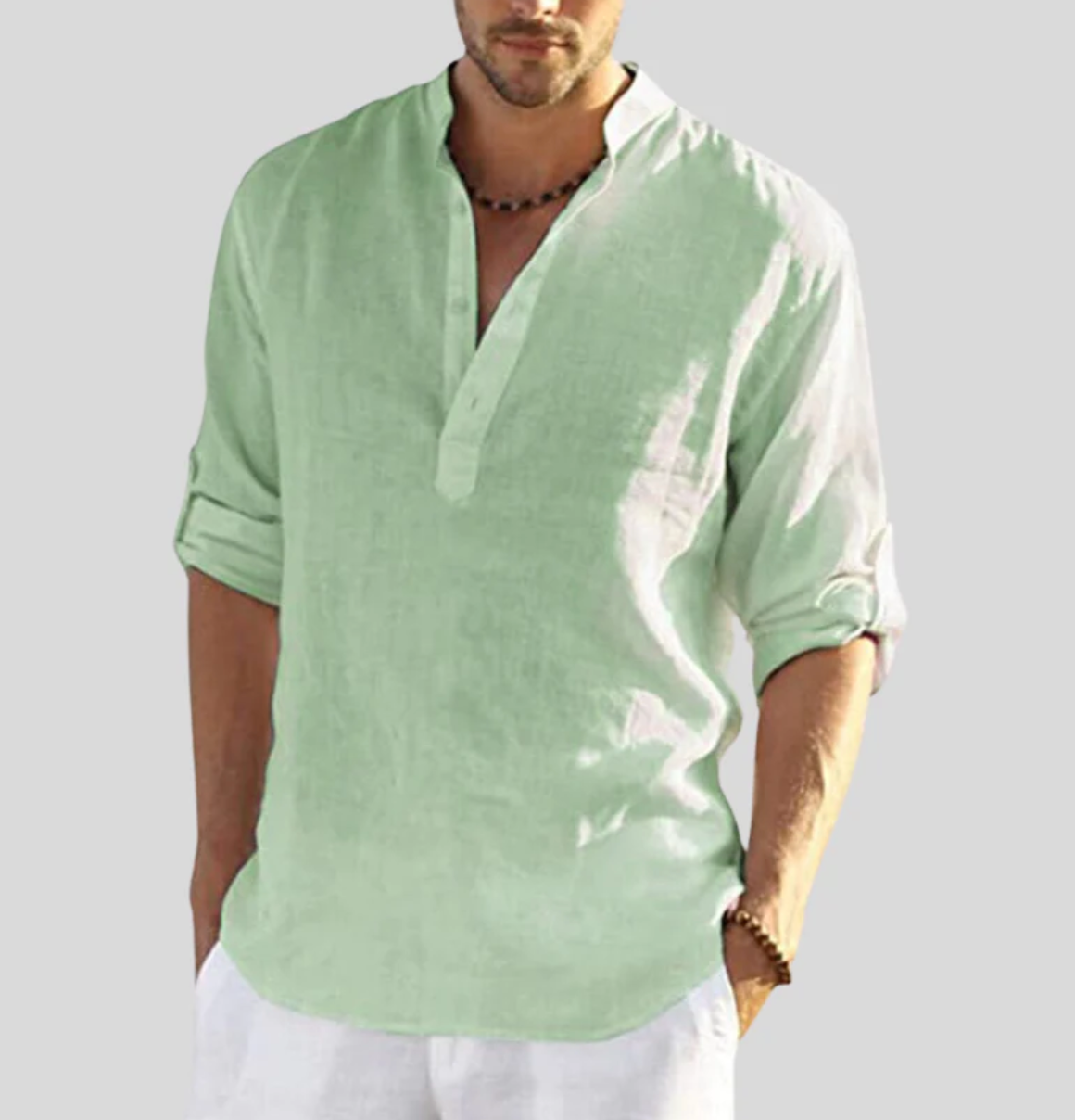 Ansel Linen Shirt Men – Breathable Summer Shirt with Short Button Placket & Reversible Sleeves