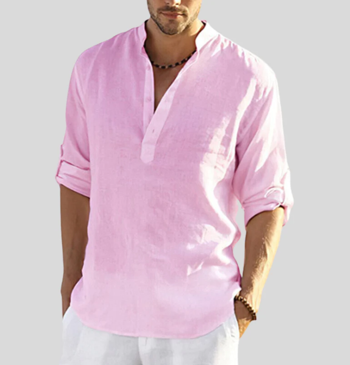 Ansel Linen Shirt Men – Breathable Summer Shirt with Short Button Placket & Reversible Sleeves