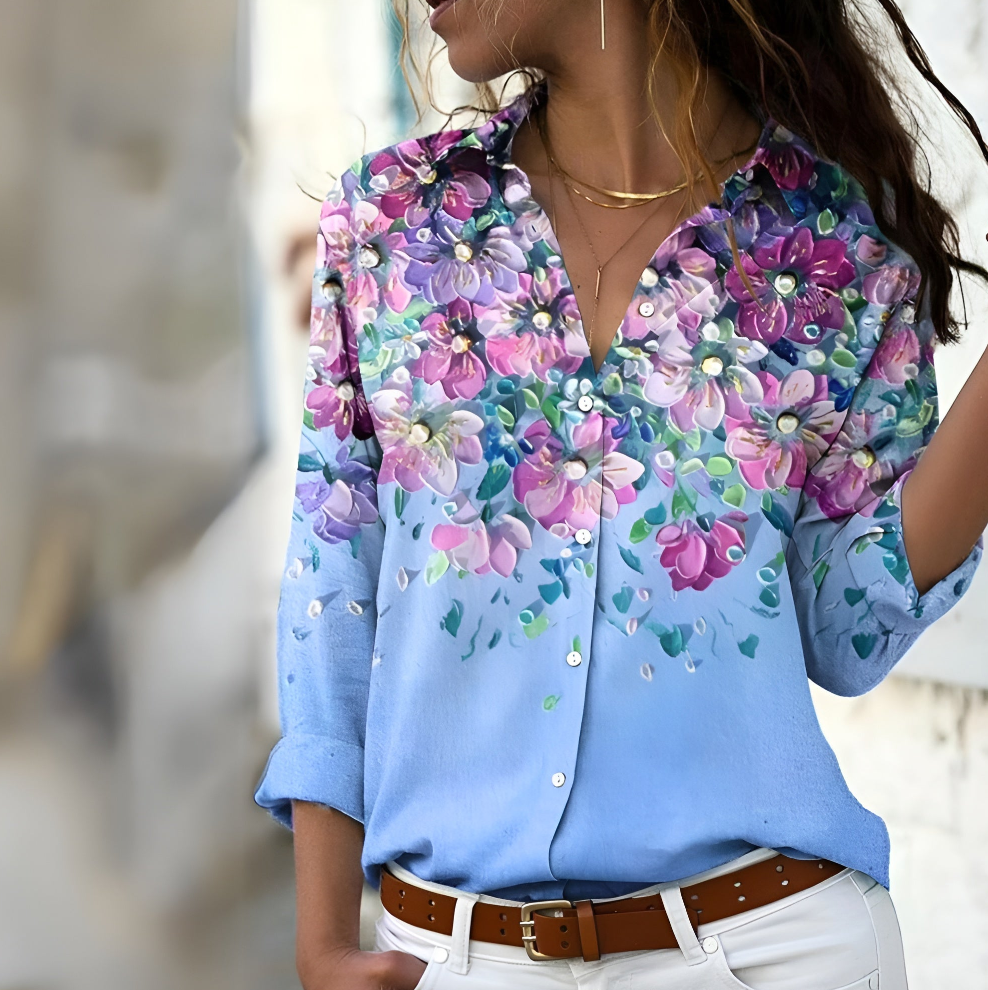 Norina Blus Dam – Lätt Blus med Trendig Tryck, Lös Passform & Mjukt Tyg