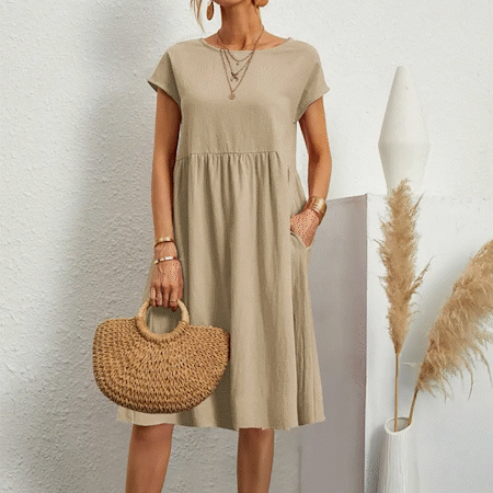 Aria Sommarklänning Dam – Bekväm Empire-klänning med Fickor & Lätta Korta Ärmar