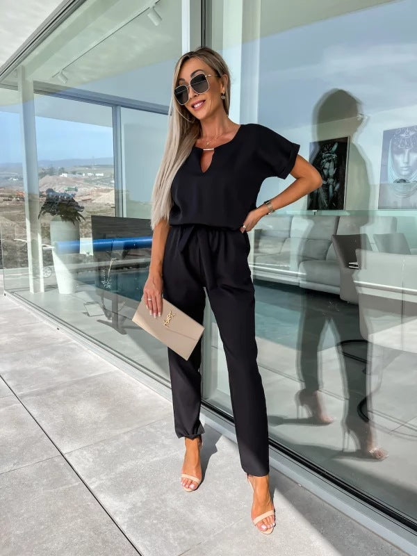 Tessa Elegant Jumpsuit Dam – Chic Kortärmad Outfit för Sommar & Avslappnade Tillfällen