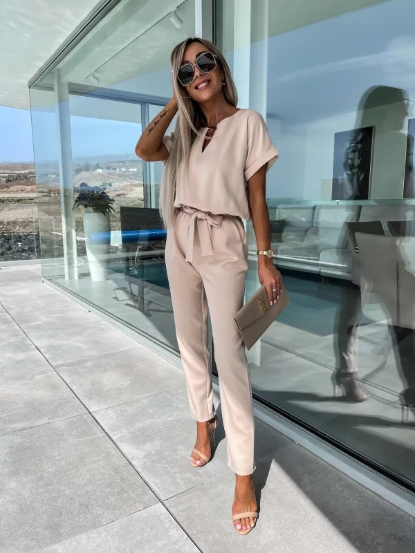 Tessa Elegant Jumpsuit Dam – Chic Kortärmad Outfit för Sommar & Avslappnade Tillfällen