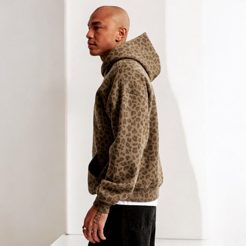 Andrew Sweat à Capuche Homme – Loose Casual Fit & Modern Leopard Pattern