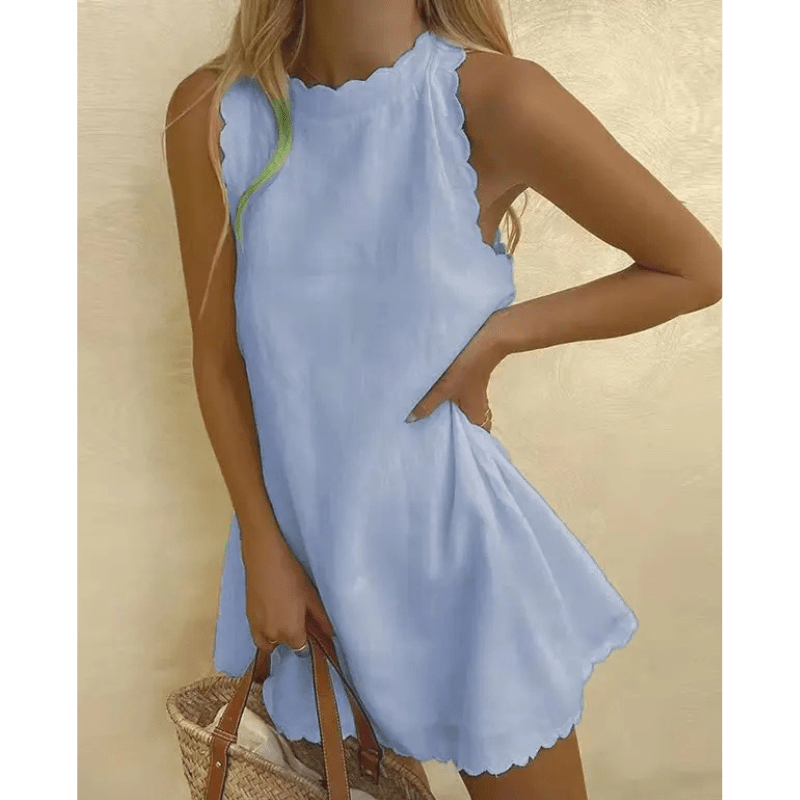 Tosca Midiklänning Dam – Lätt Sommarklänning med Elegant Veckad Kant & Ärmlös Design