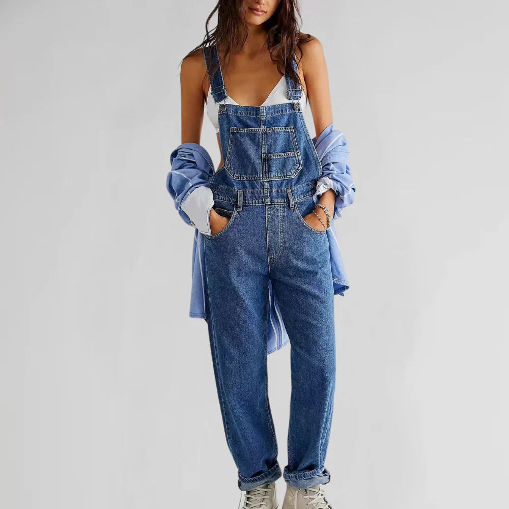 Charlotte Jeans Jumpsuit Dam – Elegant och Bekväm, Figurnära Skärning med Knappraden
