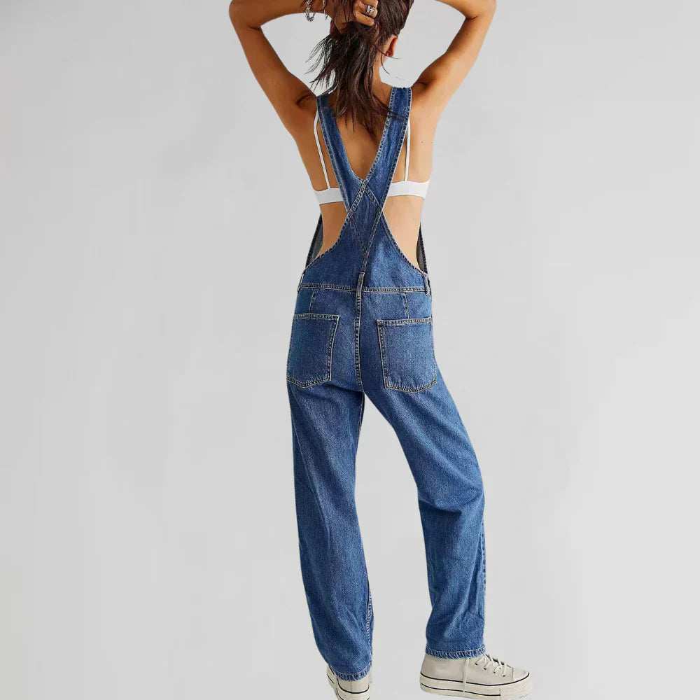 Charlotte Jeans Jumpsuit Dam – Elegant och Bekväm, Figurnära Skärning med Knappraden