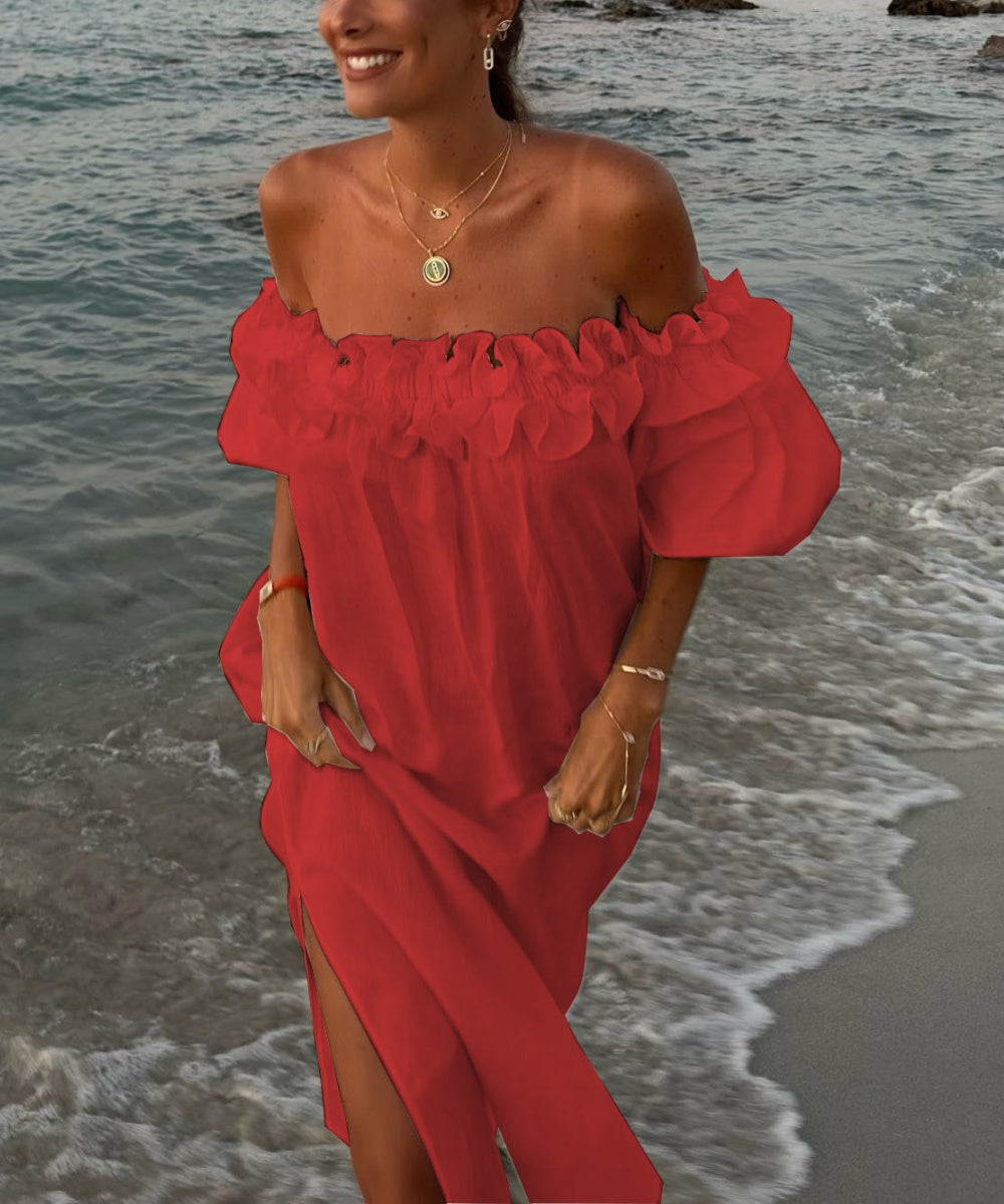 Valentina Maxiklänning Dam – Boho Klänning Off-Shoulder Bomull med Volanger & Bardot-urringning