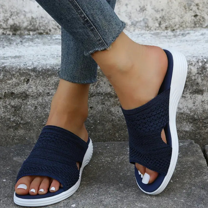 Soleil ortopediska slides för dam i blått med öppen form och slip-on design