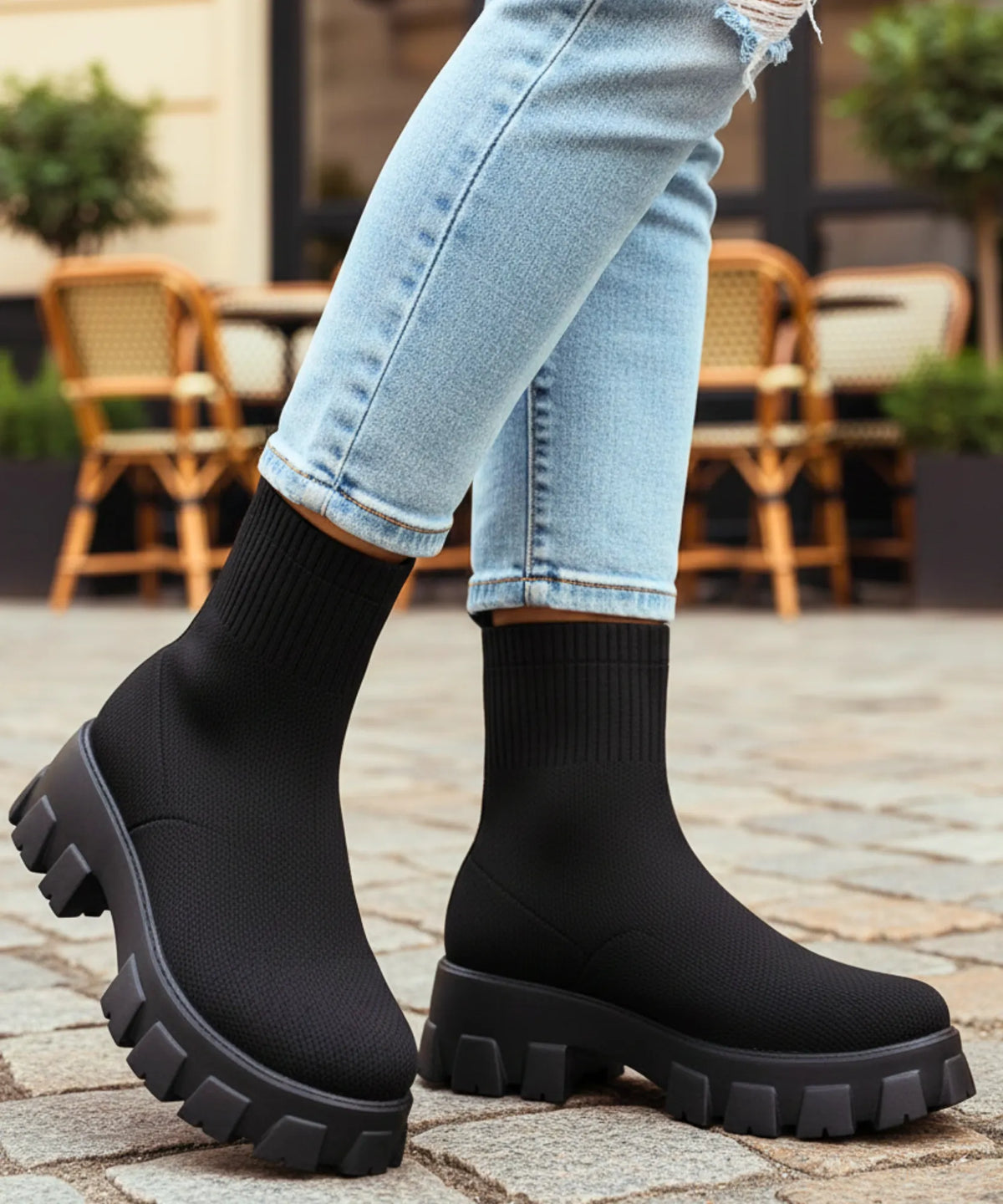 Dam sockstövel i armygrön med tonad design och tjock plattformsula