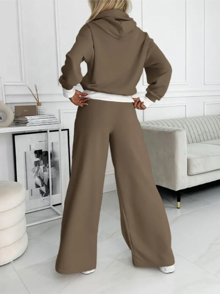 Aurora Set Dam 2 Delar – Avslappnad Lös Passform Outfit med Matchande Topp & Byxor