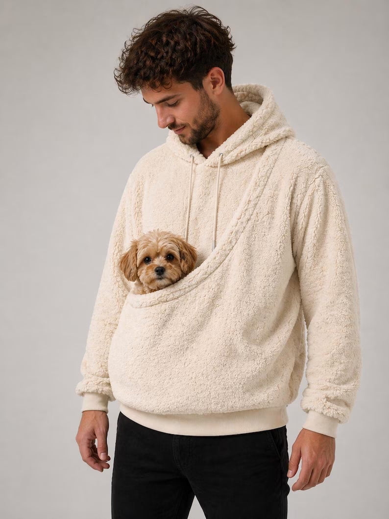 Oversized fleecehuvtröja med inbyggd djurficka – rosa variant
