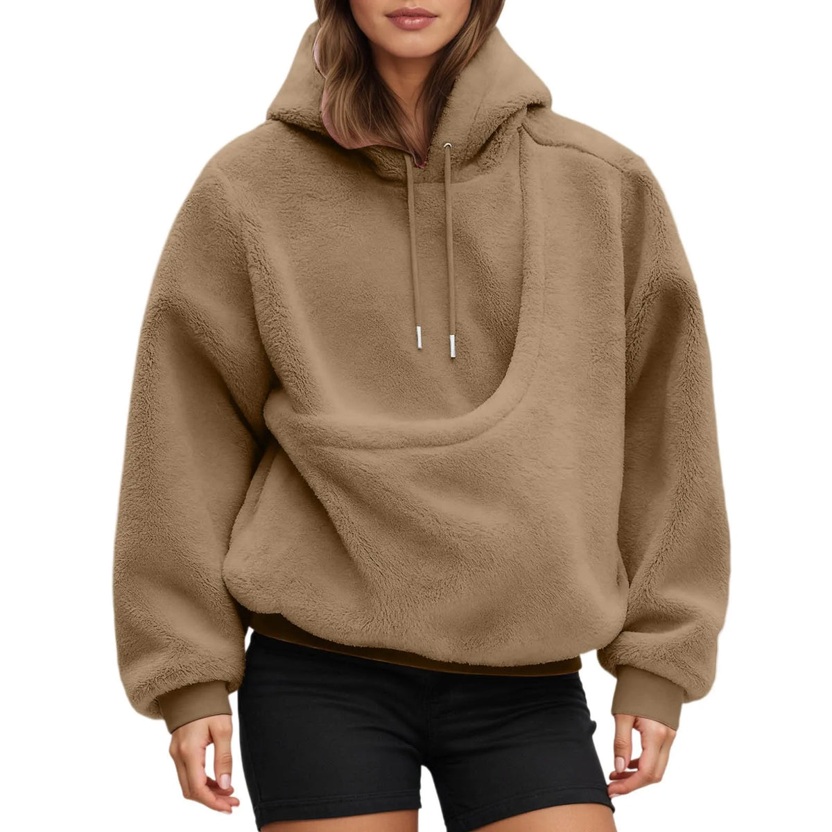 Svart oversized huvtröja med känguruficka, 100% polyesterfleece
