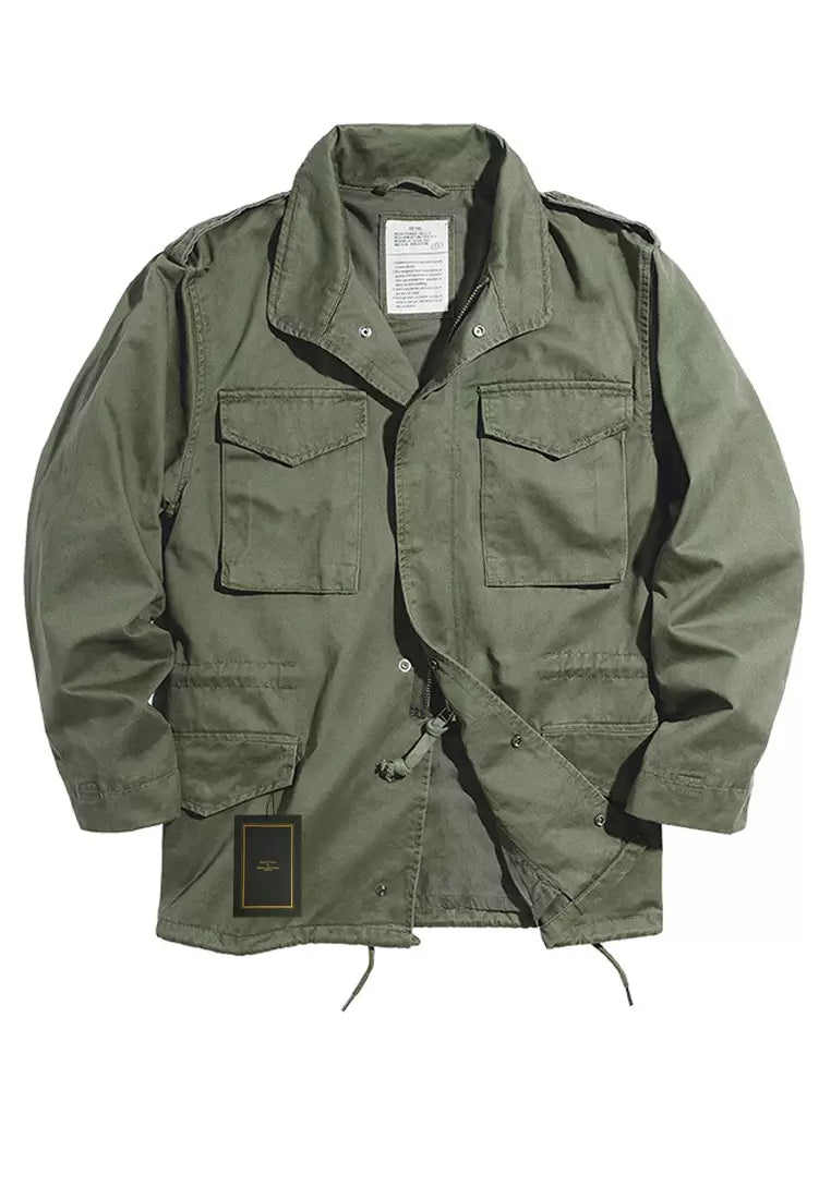 Herr M65 field jacket i bomull med multipocket-design och justerbar dragsnörsfåll