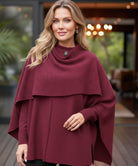 Liora oversized ullkappa i burgundy med sjalkrage – damkappa framifrån