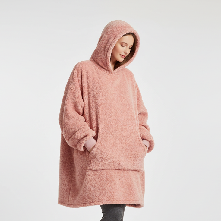 Olivgrön oversized hoodie-filt dam – helsida bakifrån