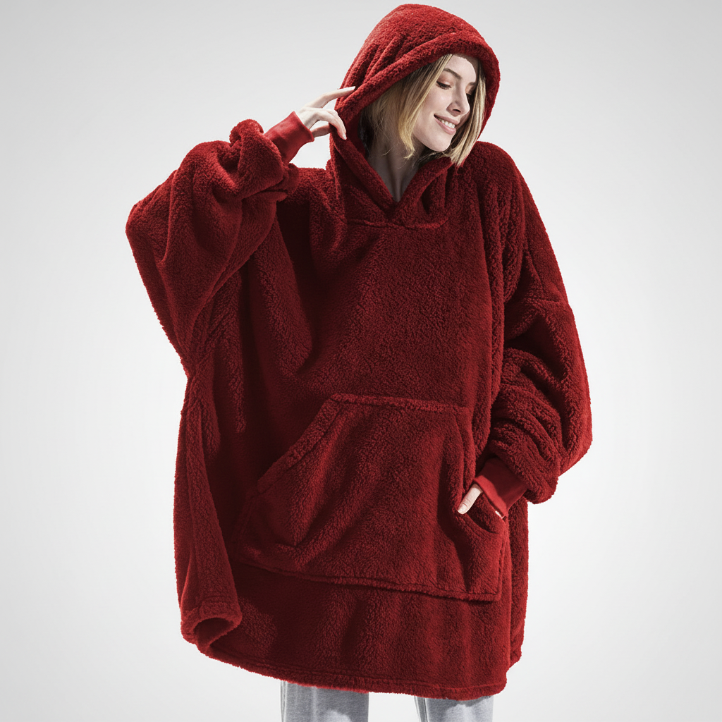 Rosa oversize fleece hoodie-filt för dam – avslappnad stil
