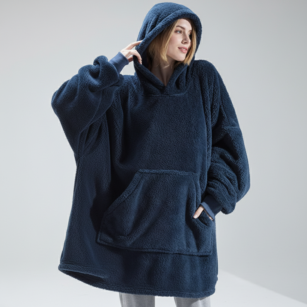 Vinröd oversized hoodie-filt dam med rymlig huva