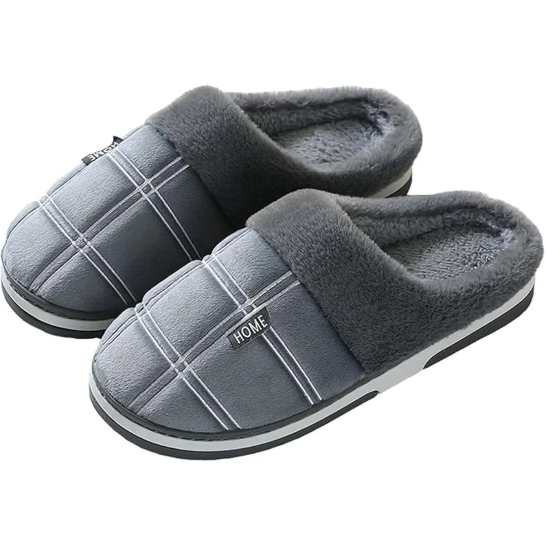 Relax unisex tofflor i grå med mjukt bomullsplyschfoder