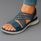 Soleil damsandaler med flätade elastiska remmar och halkfri sula – sidovy