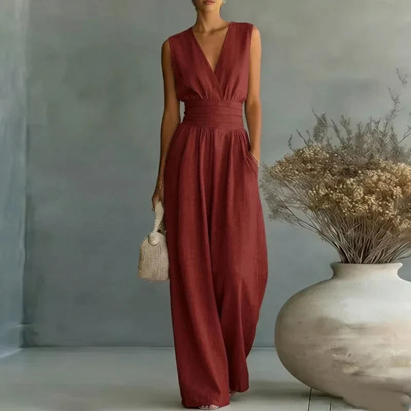 Vendela ärmlös jumpsuit i gult – perfekt för semester och brunch