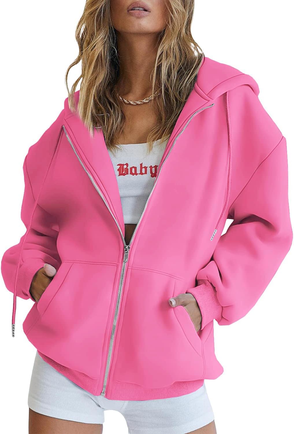 Mörkblå Virelle hoodie med dragkedja – casual höststil
