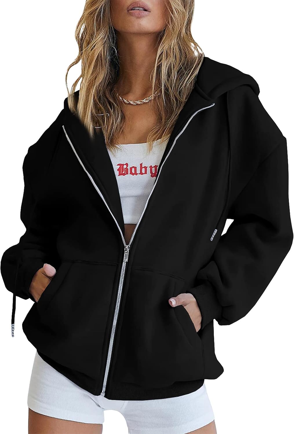 Röd oversized hoodie för dam med stor huva